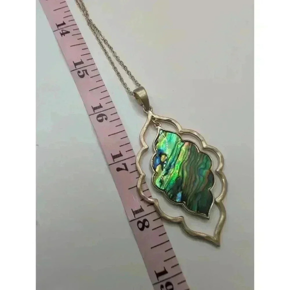 NEW Canvas Goldtone Necklace Pendant Gold Chain Colorful Abalone Shell Reverses - Picture 3 of 7